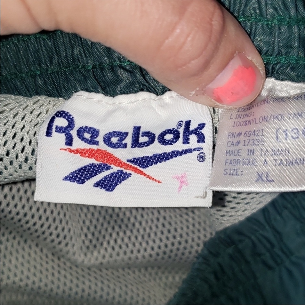 VINTAGE 90s REEBOK GREEN SWIM TRUNKS LINED SHORTER STYLE FIT XL